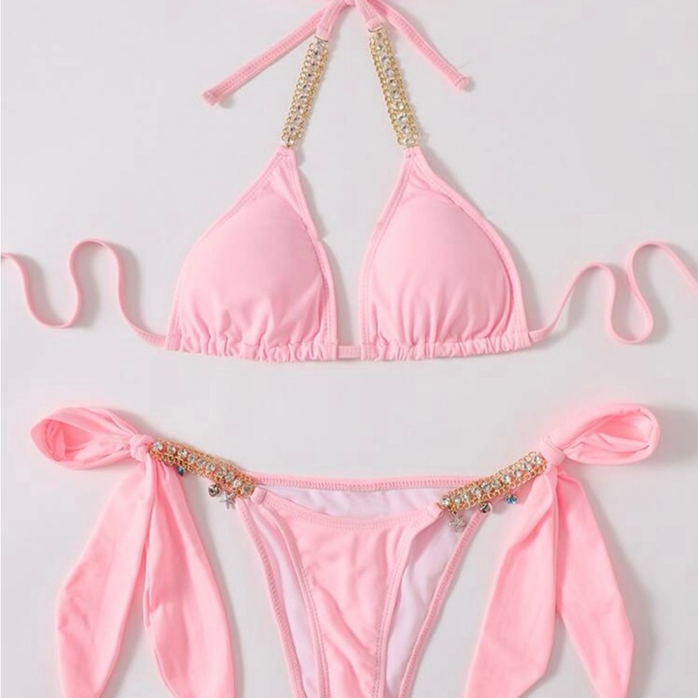 Pink Bikini Set with Gold Accents